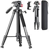 CAMBOFOTO 74"-Camera-Tripod, Porfessional Aluminum Heavy Duty Tripod Stand for Mirrorless Camera/DSLR/Cell Phone/Camcorder, with Holder and Travel Bag