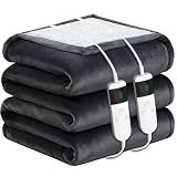 DANENOSA Electric Heated Blanket Queen Size 84''x90'' Soft Flannel & Sherpa Electric Blanket with 10 Heating Levels, Automatically Shut Down After 8h with Overheat Protection Machine Washable