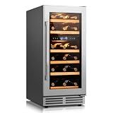 Friduo Wine Cooler & Fridge Freestanding,15 Inch Wine Cooler Under Counter,28 Bottle Built-in Dual Zone Wine Refrigerator with Seamless Stainless Steel Door for Home and Kitchen