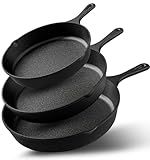Utopia Kitchen Premium Cast iron Skillets 3 Piece Set, Chef's Pan, Pre Seasoned Frying Pan, 6, 8 & 10 Inches, PFAS-Free, Stovetop, Campfire & Grill Large Skillet, Even Heat Distribution Cast Iron Pan