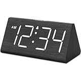 DreamSky Wooden Digital Alarm Clocks for Bedrooms - Electric Desk Clock with Large Numbers, USB Port, Loud Alarm for Heavy Sleepers, Adjustable Volume, Dimmer, DST, Wood Décor Gifts, Adapter Powered