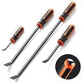 REXBETI Pry Bar Set, 8", 12", 18" and 24" Heavy Duty Pry Bar 4-Piece Mechanic Hand Tools, Thicker Strike Cap Handle, Black Orange