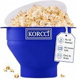 The Original Korcci Microwaveable Silicone Popcorn Popper, Microwave Popcorn Popper, Collapsible Microwave Popcorn Maker Bowl, No Oil Required, Use In Microwave, Dishwasher Safe (Blue)