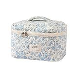 uekeboag Large Travel Quilted Makeup Bag for Women (01Lithtblue-flower)