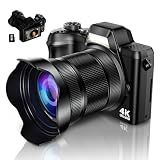 4K Digital Camera for Photography, 56MP Autofocus Vlogging Camera for YouTube Travel, 3" 180°Flip Screen & Lens Hood 16X Zoom, 32GB SD Card for Teens & Beginners