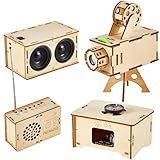 Suzile 4 Set of Wooden Puzzle DIY Craft Kit Speaker Radio Gramophone Projector with 6 Slides Soldering Practice DIY Electronic Kits for Adults Beginner's Starter Science Experiment Craft Gifts