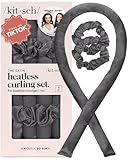 Kitsch Holiday Gift Silk Heatless Hair Curler | Heatless Curling Rod Headband | Satin Heatless Curling Set for Hair | Perfect Heatless Curls (Charcoal)