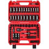 96-Piece 3/8" Drive Impact Socket Wrench and Bit Set, SAE 5/16”-3/4” & Metric 8-22mm, Cr-V Standard & Deep Sockets, Power Bits, Ratchet Handle, Universal Joint, Bit Holder, Adapters, Spark Plug Socket