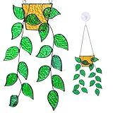 Stained Glass Window Hanging 17 Leaf Plant Stained Glass Decor Hanging Gift for Mom Ornament Real Stain Suncatcher for Indoor Window Decor Handcrafted Light Catcher Sun Catcher Wall Art Plants