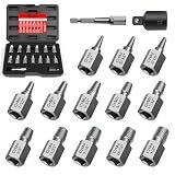 15 Pieces Screw Extractor Set, Easy Out Bolt Extractor Kit, 3/8" Inch Drive Hex Head Multi-Spline Bolt Remover Kit Tool for Removing Stripped, Broken Rusted Bolts Screws