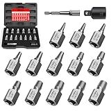 15 Pieces Screw Extractor Set, Easy Out Bolt Extractor Kit, 3/8" Inch Drive Hex Head Multi-Spline Bolt Remover Kit Tool for Removing Stripped, Broken Rusted Bolts Screws