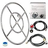 GRISUN Fire Pit Burner Ring Kit 18 Inch, Propane Firepit Kit, Come with Propane Fire Pit Hose Kit and Upgraded Gas Control Spark Ignition Kit, DIY Round Gas Fire Pit Kit, Stainless Steel