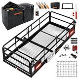 Mockins 66"x30"x14" XL High Rail Trailer Hitch Cargo Carrier w/ 45 CuFt Waterproof Cargo Bag for Hitch Carrier | 500 Lbs Cap Folding Luggage Rack for SUV Car Truck w/Rear Lights, Plate Bracket & More