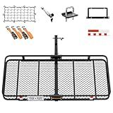 Mockins 60"x24"x6" XL Heavy Duty Trailer Hitch Cargo Carrier | 500 Lbs. Cap Luggage Rack for SUV Car Truck | Steel Hitch Rack Cargo Carrier Set w/License Plate Bracket, Straps, Stabilizer, Lock & Net