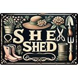 Vintage Garden Metal Signs - She Shed Tin Sign, Retro Rustic Outside Poster Sign Gardening Lover Gifts Fence Decoration Wall Art Decor 8x12 inch