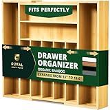 ROYAL CRAFT WOOD Luxury Bamboo Kitchen Drawer Organizer - Silverware Organizer, Utensil Holder & Cutlery Tray Drawer Dividers for Flatware (9 Slot, Natural)