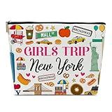 Funny New York Travel Lover Gift Makeup Bag for Women Her Lady, New York Themed Trip Gifts Favors, Travel Cosmetic Bag for Holiday Trip Vacation