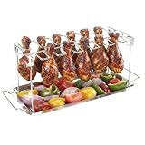 14 Slots Chicken Leg Rack for Drill with Drip Tray, Foldable Stainless Oven Smoker Accessories Drumstick Holder Rack for Chicken Legs Barbucue Cooking in Garden Party & Home
