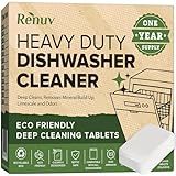 Heavy Duty Dishwasher Cleaner and Deodorizer Tablets, Descaler, Deep Cleaning, Natural Odor and Smell Remover, Calcium, Limescale, Hard Water Marks, Grease, Septic Safe Pods (12 Tabs - 1 Yr Supply)