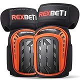 REXBETI Knee Pads for Work, Construction Knee Pads for Men, Heavy Duty Comfortable Anti-slip Foam Gel Knee Pads for Gardening Flooring and Cleaning, Strong Stretchable Straps, Orange