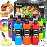 Shuttle Art Outdoor Acrylic Paint Set, 12 Colors Waterproof Paint, 8.45oz/250ml Large Bottles, Rich Pigmented Bulk Painting Supplies for Artists, Beginners on Rocks, Wood, Wall, Crafts, Garden Statues