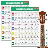 LookVeeT 2 Pcs Ukulele Chord Chart Reference Guide, A4 Size