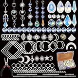 Motroce 200 Pcs DIY Suncatcher Making Kits, Crystal Sun Catchers Crafts with Hooks Chains Pendants, Rainbow Maker Prism for Windows Hanging Indoor Outdoor Garden Wedding Party Xmas Decor(Sliver)