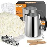 BBAXI Candle Making Kit - 32oz Pouring Pot, 16oz Soy Wax, Wooden Wick Holders, Candle Wicks, Stickers and Spoon