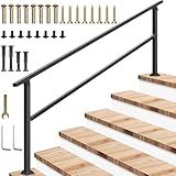 VIVOSUN Outdoor Handrail, 6-7 Step Stair Handrail, 83" x 36" Fits 1 to 7 Steps, Wrought Mattle Iron Handrail for Concrete Steps, Porch Steps, Black, HR-0004