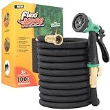 Flexi Hose Expandable Garden Hose with 8 Function Nozzle, 100FT - Lightweight Retractable Garden Hose, Water Hose - No-Kink Flexibility, 3/4 Inch Solid Brass Fittings and Double Latex Core