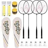 Racket Set with Shuttlecocks,Hand Glue & Carry Bag | Professional-Grade Badminton Racket Set | Lightweight Design & Non-Slip Grip (Black-Black, 4 inches)
