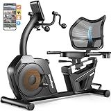 pooboo Recumbent Exercise Bike, Stationary Bikes for Home with Arm Exerciser, Magnetic Recumbent Bike with Ergonomic Backrest & Comfortable Seat, Smart APP, Pulse Sensor, 400LBS Weight Capacity