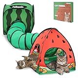Tailtastic 3-in-1 Watermelon Cat Play Tunnel with Pop-Up Cube & Triangle Cat Tent, Interactive Toy Ball & Foldable Design - Easy Magic Tape Assembly Tunnels for Indoor Cats