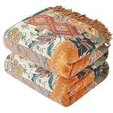 Bailix Boho Throw Blanket for Couch Sofa Bed, 100% Cotton Woven Quilt with Tassel 50”x60”, Super Soft Muslin Blanket with Floral Printed, Decorative Reversible Bed Blanket/Cover for All Seasons