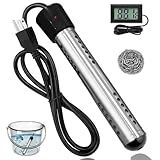 Immersion Water Heater Electric, 2000W Portable Water Heater with 304 S S Guard & LCD Thermometer, Fast Heating Bucket Heater, Ideal for Small Bucket Bathtub, Small Pool, Home Camping Outdoor Use