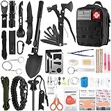 Emergency Survival Kit and First Aid Kit, 142Pcs Survival Gear and Supplies Equipment with Molle Pouch, Gift for Christmas Men Dad Husband Camping Essentials Hiking Hunting Outdoor Adventure (Black)