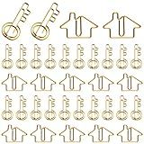 Gueevin 102 Pack Real Estate Agent Supplies, 50 House Shaped Paper Clips and 50 Key Shaped Wire Clips with 2 Clear Storage Boxes, Cute Office Gifts for Real Estate, Home, Classroom(Gold)