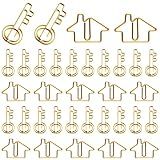 Gueevin 102 Pack Real Estate Agent Supplies, 50 House Shaped Paper Clips and 50 Key Shaped Wire Clips with 2 Clear Storage Boxes, Cute Office Gifts for Real Estate, Home, Classroom(Gold)