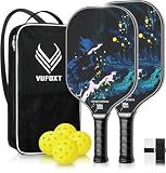 Pickleball Paddles Set of 2, USAPA Approved 99.99% Carbon Fiber Surface Pickleball Sets PP Honeycomb Core Pickleball Rackets, Lightweight Paddles with 4 Balls 1 Bag for Beginners Medium (Blue Waves)