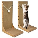 Markarbarka Value 2-Pack 23.6 Inch L-Shaped Cardboard Cat Scratcher, Dual Use (Vert/Horiz) Scratch Pad with Toy Balls, Wall-Mountable Furniture Protector Cat Scratchers for Indoor Cats