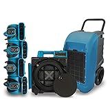 XD-125 Commercial Water Flood Damage Restoration Package for Home Garage Basements Restrooms Restaurants Crawl Spaces-Includes 4 Mini Air Movers,Dehumidifier,Mini HEPA Air Scrubber-Blue