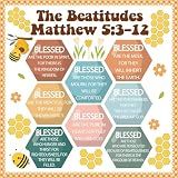QOUBAI Christian Bulletin Board Decoration The Beatitudes Matthew 5:3-12 Classroom Decoration Motivational Bible Verse Poster Paper Cutouts for Back to School Sunday School Church Parish Decor（Groovy）