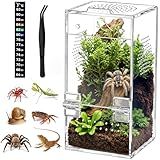 Pre-Assembled Jumping Spider Enclosure, Acrylic Terrarium with Magnetic Door & All-Side Ventilation, Habitat for Spiderling, Mantis, Tarantula, Snail, 3.5"×3.5"×7" (Tweezer & Temp Sticker Included)
