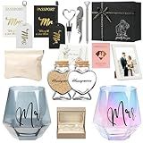 XGCYZYD Wedding Gifts Engagement Gifts for Couples Valentines Day Gifts for Her Him Honeymoon and Anniversary Mr and Mrs wine cupLuggage Tags Passport Holder Honeymoon Keepsake Jar Wedding Picture