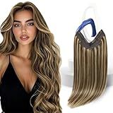 Sunny Hair Wire Hair Extensions Real Human Hair Fish Line Human Hair Extensions Invisible Wire Extensions Dark Brown Highlight Caramel Blonde #P4/27 14 Inch