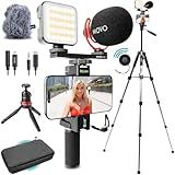 Movo iVlogger-PRO Vlogging Kit with Full Tripod for iPhone/Android - USB-C/Lightning YouTube Starter Kit for Content Creators - Accessories: Phone Tripod, Phone Mount, RGB Light and VXR10 Shotgun Mic
