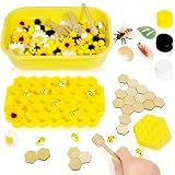 Hiawbon Bee Sensory Bin Fillers, Bee Hive Montessori Toys for Toddlers, Counting Sorting Toys for Kids, Pom Poms Sunflowers Honeycomb Fine Motor Toys for Early Learning