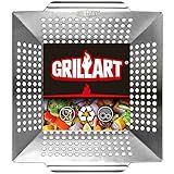 GRILLART Grill Basket Heavy Duty -Large Grill Baskets for Outdoor Grill Vegetables -Stainless Steel Veggie Grilling Basket/Pan - Lasting Grill Vegetable Basket BBQ Grill Accessories, Gifts for Dad Men
