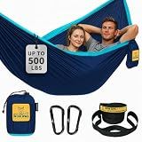 Wise Owl Outfitters Hammock for Camping Double Hammocks Gear for The Outdoors Backpacking Survival or Travel - Portable Lightweight Parachute Nylon DO Navy & Lt Blue