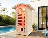 Albott Outdoor Sauna 1 Person, Infrared Saunas for Home, Low EMF 1245W/110V Spruce Wood Dry Sauna with Tourmaline Stone Foot Warmer, 7-Color Light Therapy & 2 Bluetooth Speakers, 33.5"x35.4"x78.7"